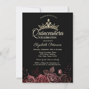 Stylish Red Roses Gothic Quinceañera  Invitation