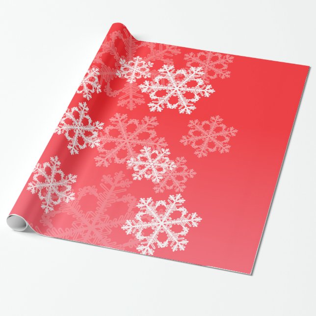 Stylish Red Snowflakes Modern Christmas pattern Wrapping Paper (Unrolled)
