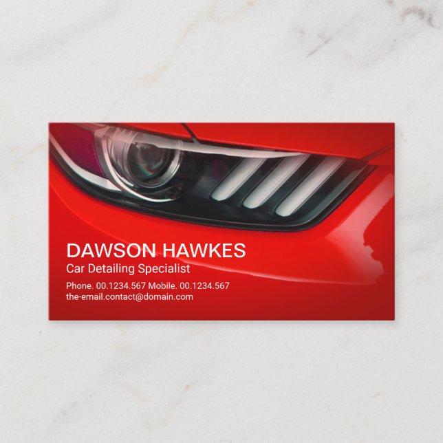 Stylish Red Sports Car Headlights Auto Detailing Business Card (Front)