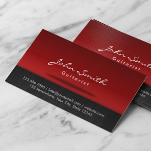 Stylish Red Stage Guitarist Business Card