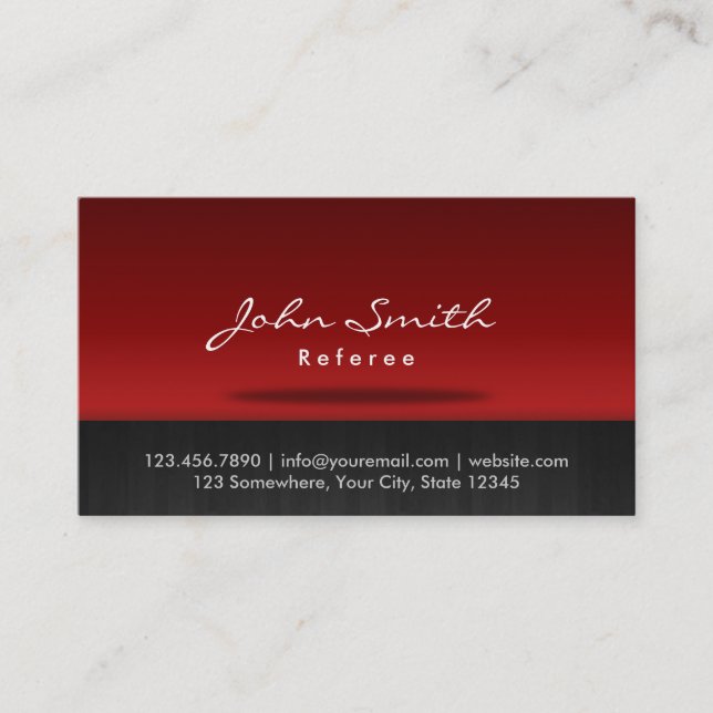 Stylish Red Stage Referee Business Card (Front)