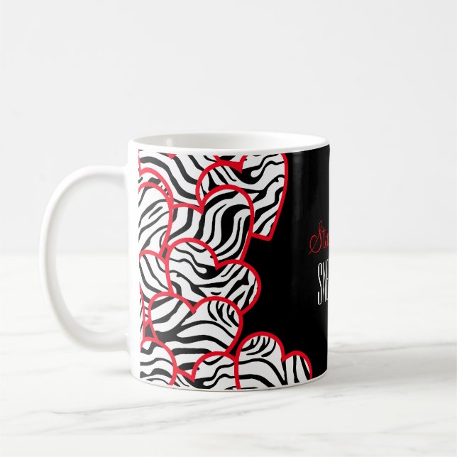 Stylish Red Sweet 16 Zebra Heart Design Name  Coffee Mug (Left)