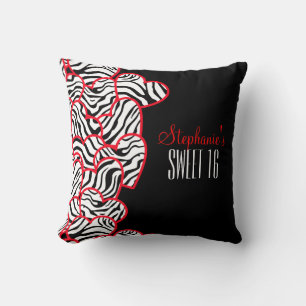 Stylish Red Sweet 16 Zebra Heart Design Name  Cushion
