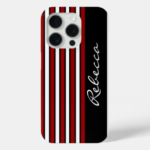 Stylish red white and black stripes iPhone 15 pro case
