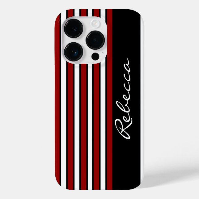 Stylish red white and black stripes Case-Mate iPhone case (Back)