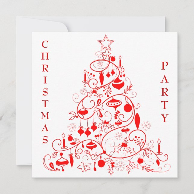Stylish Red & White Christmas Party Invitation (Front)