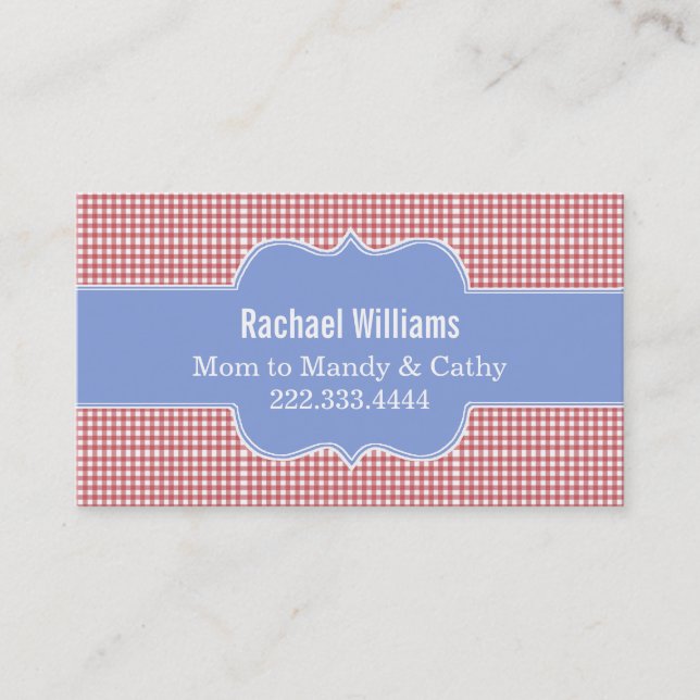 Stylish Red & White Gingham Mummy Play Date Card (Front)