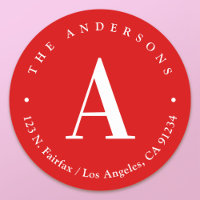 Stylish Red & White Monogram Return Address
