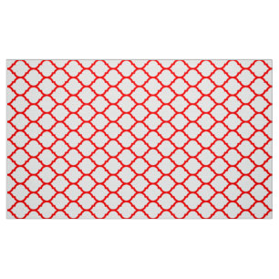 Stylish Red White Moroccan Quatrefoil Pattern Fabric