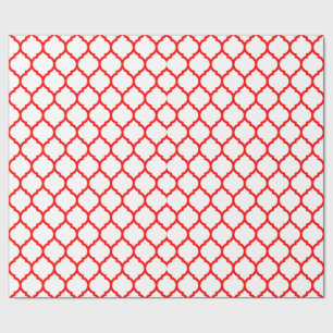 Stylish Red White Moroccan Quatrefoil Pattern Wrapping Paper