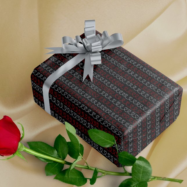 Stylish Red White one line Hearts Pattern Wrapping Paper (Creator Uploaded)