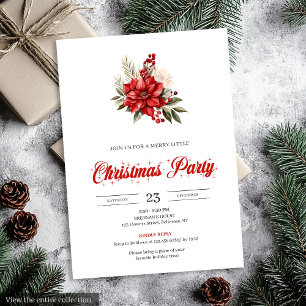 Stylish Red White Poinsettia Floral Christmas  Invitation