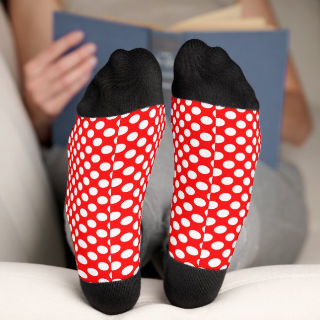 stylish red White polka dots minimalist Socks (Bottom)