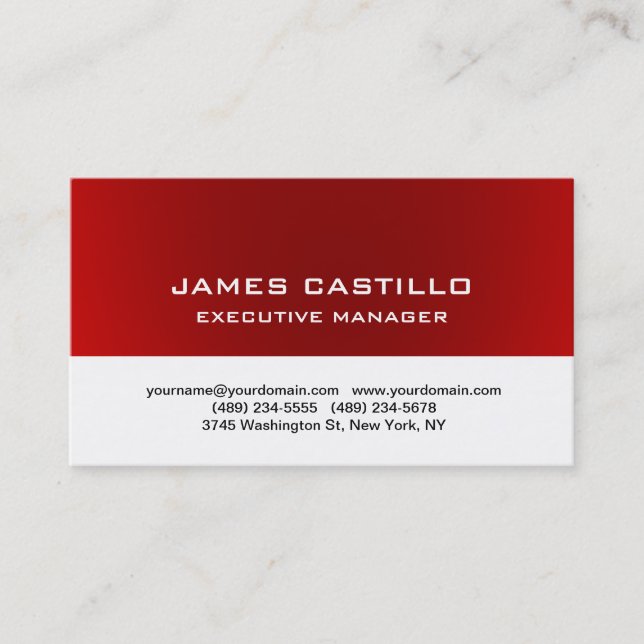 Stylish Red White Unique Modern Professional Business Card (Front)
