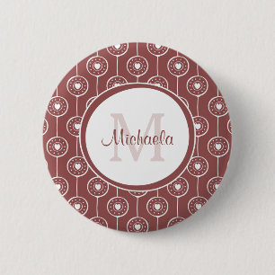 Stylish Reddish Brown Hearts Monogram With Name 6 Cm Round Badge