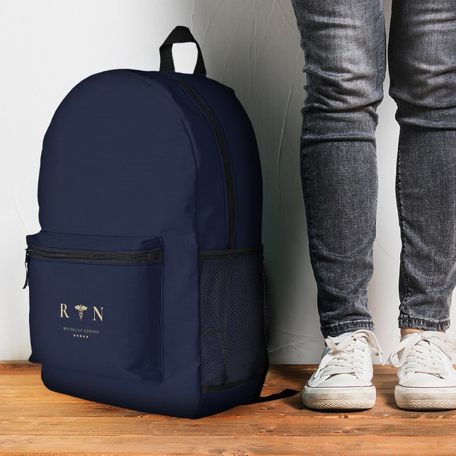 Stylish Registered Nurse RN Monogram Blue Gold Printed Backpack (Stylish Registered Nurse RN Monogram Blue Gold Printed Backpack
)