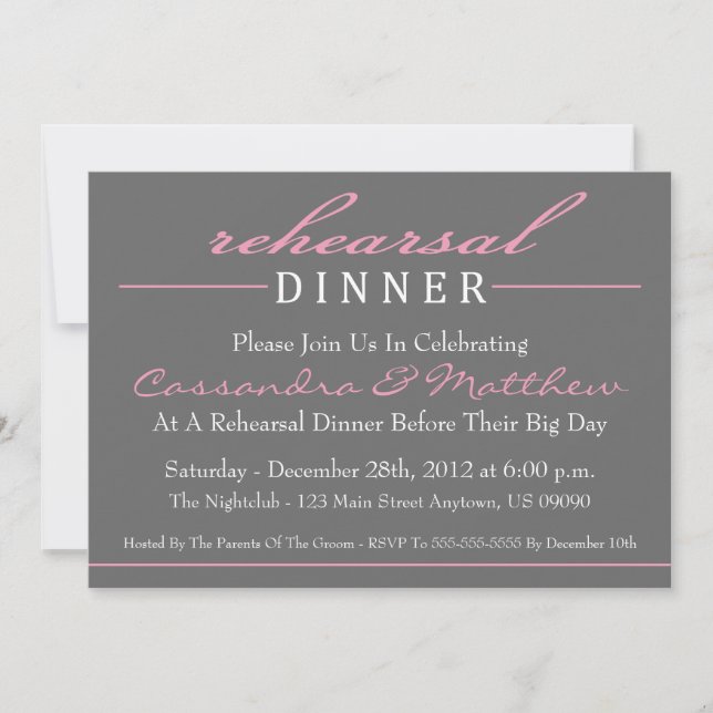 Stylish Rehearsal Dinner Invitations (Pink) (Front)