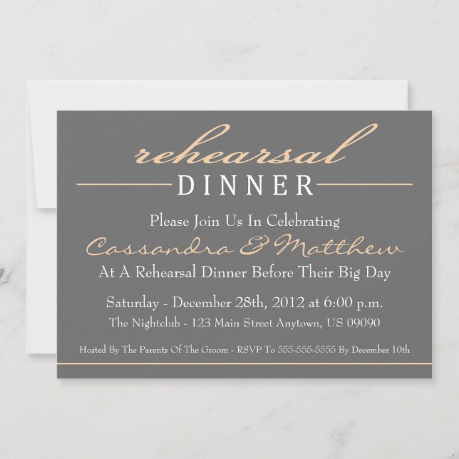 Stylish Rehearsal Dinner Party Invitation (Orange) (Front)