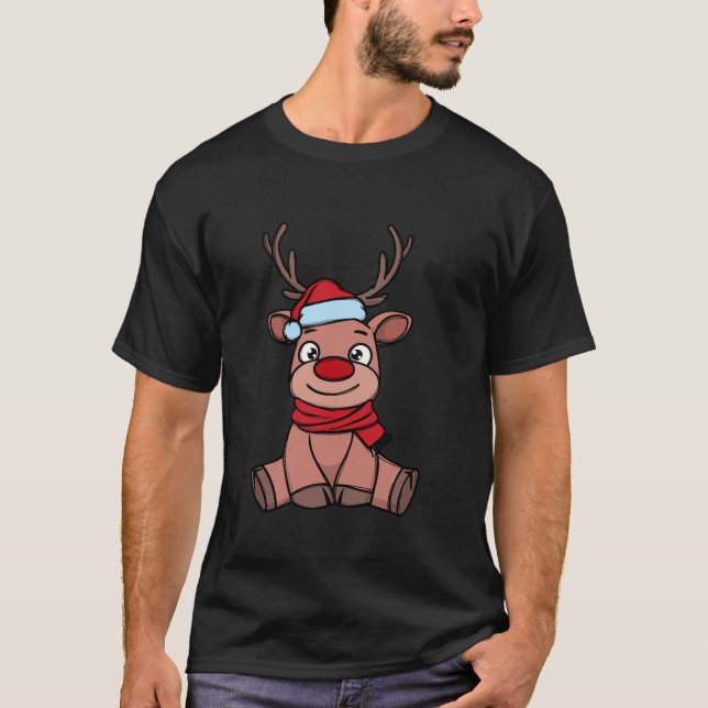 Stylish Reindeer Rudolph Red Nose Christmas Xmas  T-Shirt (Front)
