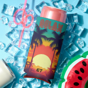 Stylish RELAX Retro Tropical Bottle or Can Cooler