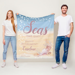 Stylish Retirement Beach Coastal Seashell Fleece Blanket