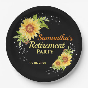 Stylish Retirement Party Floral Sunflower Paper Plate