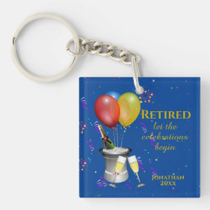 Stylish Retirement Sparkling Wine Celebration Blue Key Ring