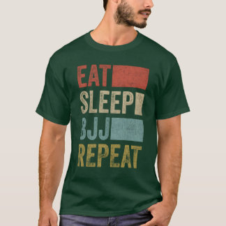 Stylish Retro 70s Eat Sleep BJJ Repeat friends T-Shirt