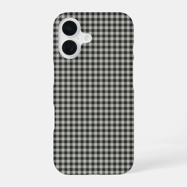 Stylish Retro Black and Grey Gingham Plaid Pattern iPhone 16 Case (Back)