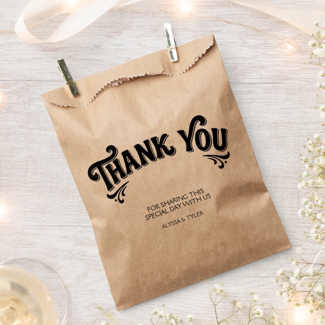 Stylish retro black & Craft wedding  Favour Bag (Clipped)