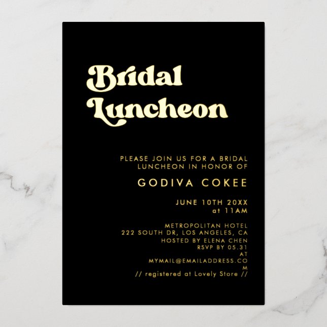 Stylish retro black & gold Bridal luncheon (Front)