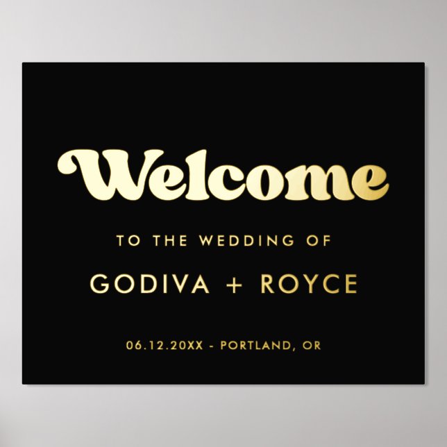 Stylish retro black & gold Welcome to our wedding Foil Prints (Front)