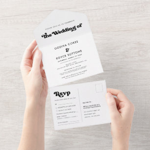 Stylish retro black  wedding all in one invitation