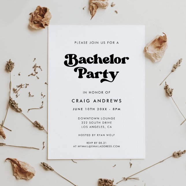 Stylish retro black & white Bachelor Party Invitation (Creator Uploaded)