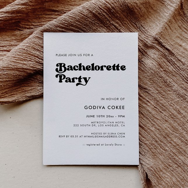 Stylish retro black & white Bachelorette Party Invitation (Creator Uploaded)