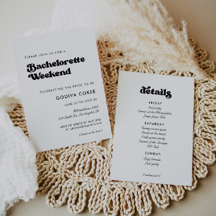 Stylish retro black & white Bachelorette Weekend Invitation