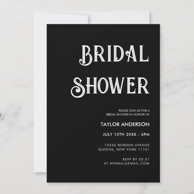 Stylish retro black & white Bridal shower Invitation (Front)