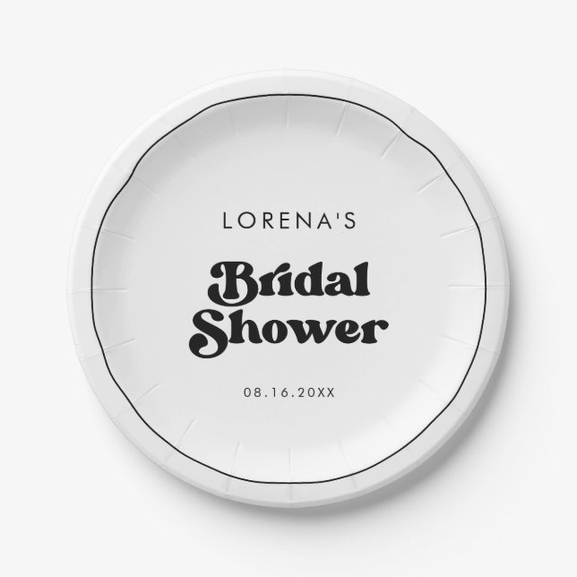 Stylish retro black & white Bridal Shower Paper Plate (Front)