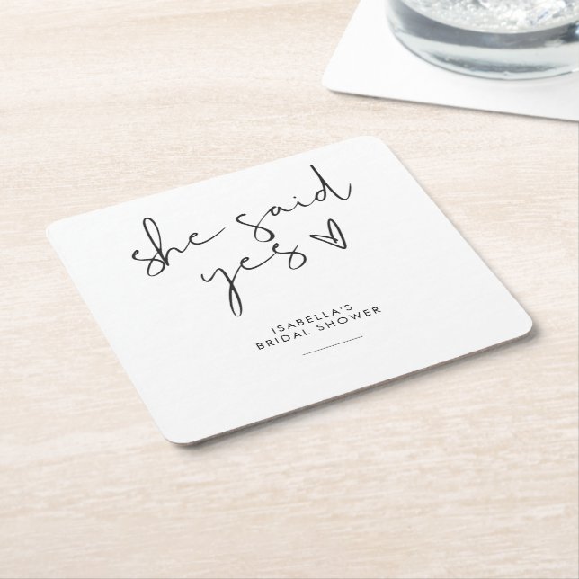 Stylish retro black & white Bridal shower  Square Paper Coaster (Angled)