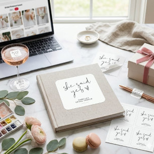 Stylish retro black & white Bridal shower  Square Sticker