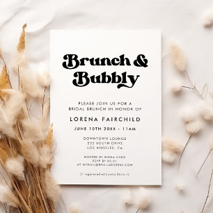 Stylish Retro Black & White Brunch and Bubbly Invitation