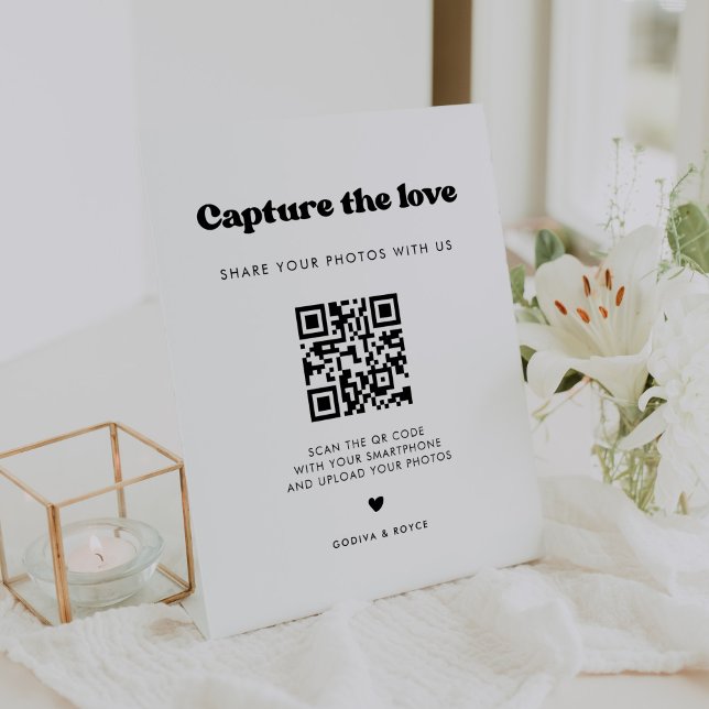 Stylish retro black & white Capture the love Pedestal Sign (Creator Uploaded)