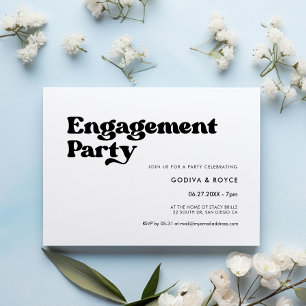 Stylish retro black & white Engagement party Invitation