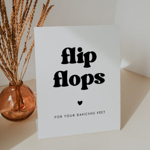Stylish retro black & white Flip Flops wedding Pedestal Sign