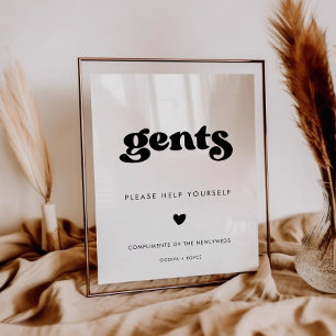 Stylish Retro Black & White Gents Bathroom Sign