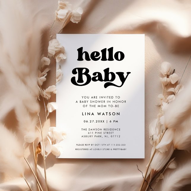 Stylish retro black & white Hello Baby Invitation (Creator Uploaded)
