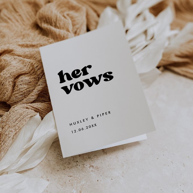 Stylish retro black & white Her vows wedding vows Card (Creator Uploaded)