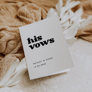 Stylish retro black & white His vows wedding vows Card