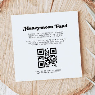 Stylish retro black & white Honeymoon fund QR code Enclosure Card