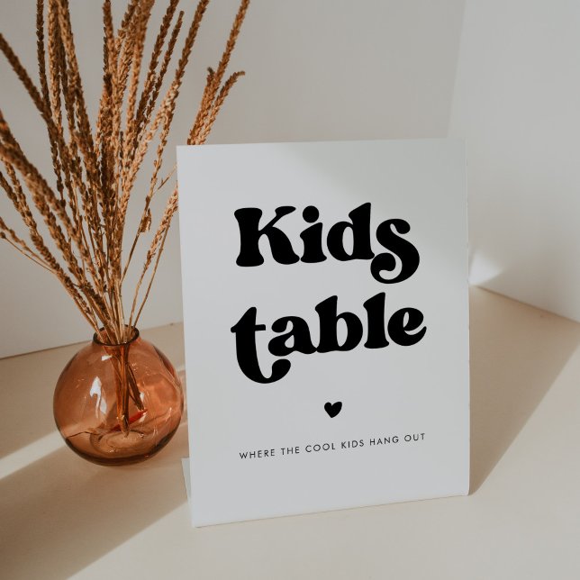 Stylish retro black & white Kids table wedding Pedestal Sign (Creator Uploaded)